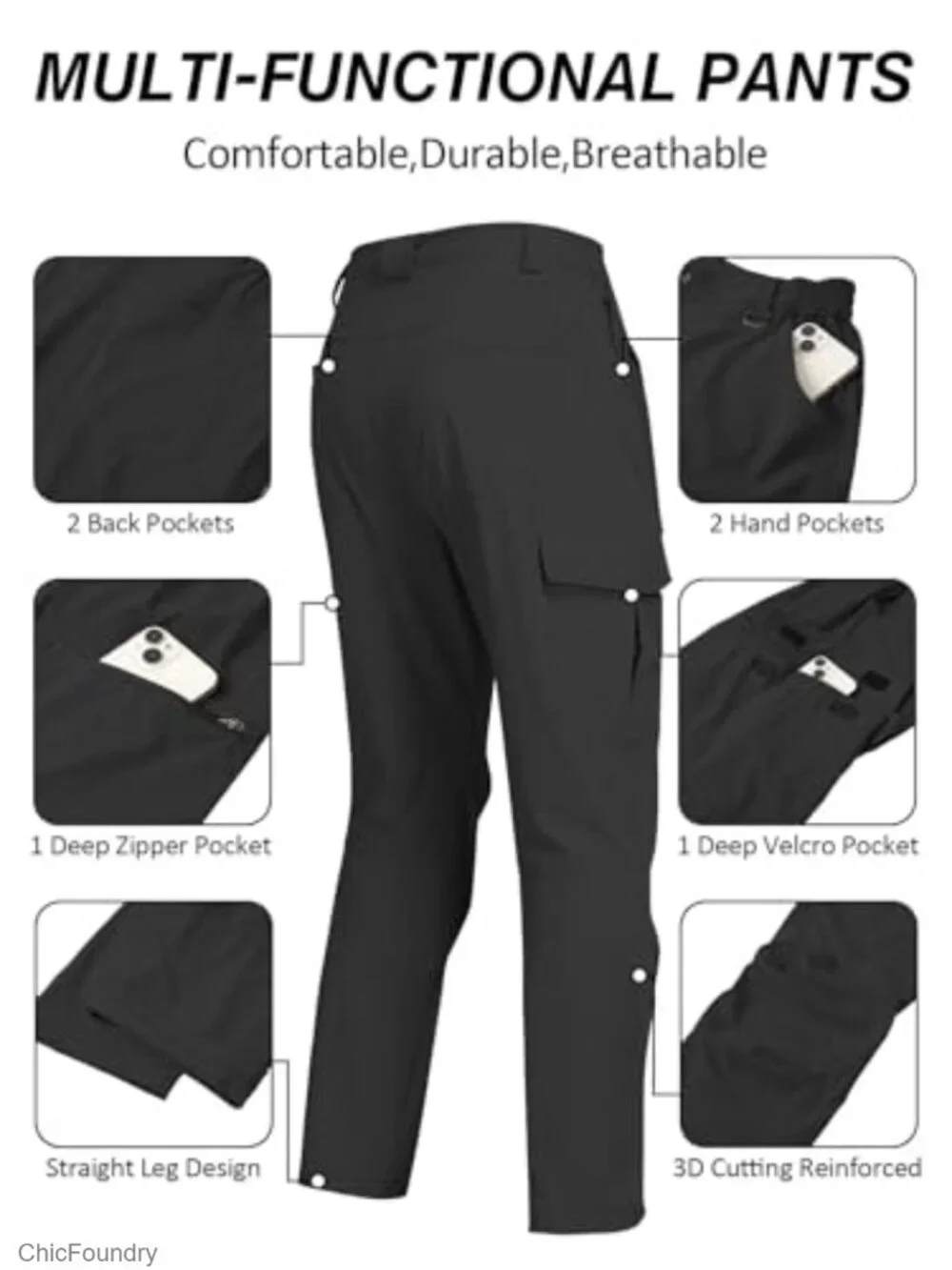 Waterproof Breathable Hiking Pants Cargo Lightweight Quick Dry Stretch